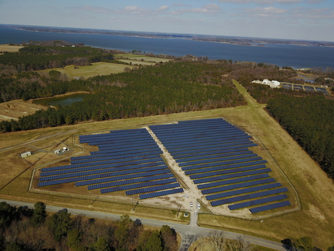 Aerial photo of solar field at Horn Point Laboratory