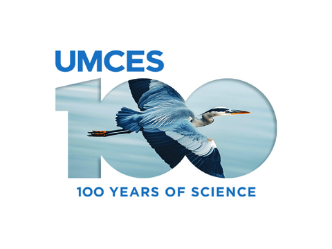 UMCES Centennial Logo, featuring the Number 100 with an image of a heron within the numbers