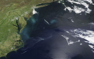 Watersheds on the U.S. Eastern Seaboard will be among the areas most affected by underground saltwater intrusion by the year 2100 due to sea level rise and changes in groundwater supplies, according to a NASA-DOD study. NASA’s Terra satellite captured thi