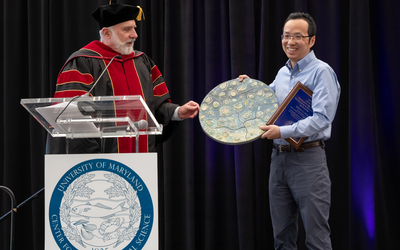 UMCES Associate Professor Yantao Li receives 2024 President’s Award for Excellence in the Application of Science. Credit: Jill Jasuta.